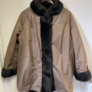 Elegant vintage Brown Fur-Trimmed Women's rain Coat